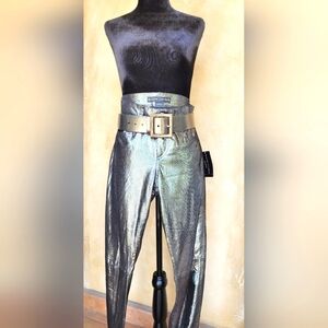 Ralph Lauren Black Label Metallic Goatskin Leather Pants. Size 6